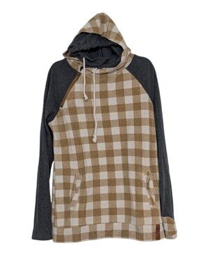 Ampersand Ave Gingham Hoodie Womens Size Medium Goldenrod Stretch Double Hood
